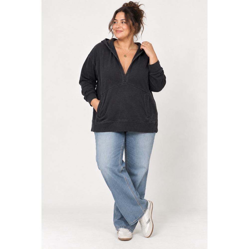Spa by Chico's Washed Black Hoodie Size 1 Coastal Lagenlook Slouchy Pullover